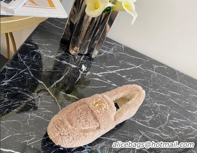 Top Quality Chanel Shearling Wool Flat Loafers Beige 120204