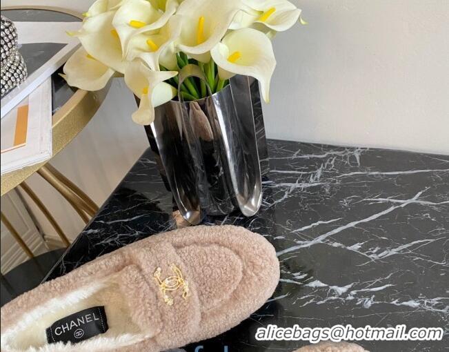 Top Quality Chanel Shearling Wool Flat Loafers Beige 120204