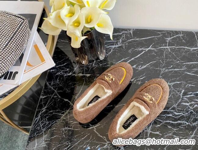 Good Quality Chanel Shearling Wool Flat Loafers 120204 Brown 