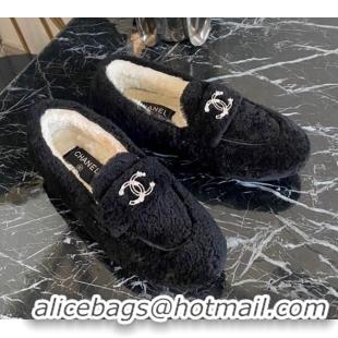 Super Quality Chanel Shearling Wool Flat Loafers 120204 Black