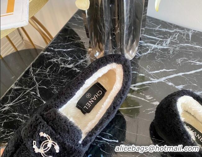 Super Quality Chanel Shearling Wool Flat Loafers 120204 Black