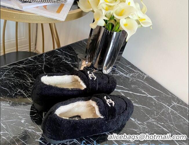 Super Quality Chanel Shearling Wool Flat Loafers 120204 Black