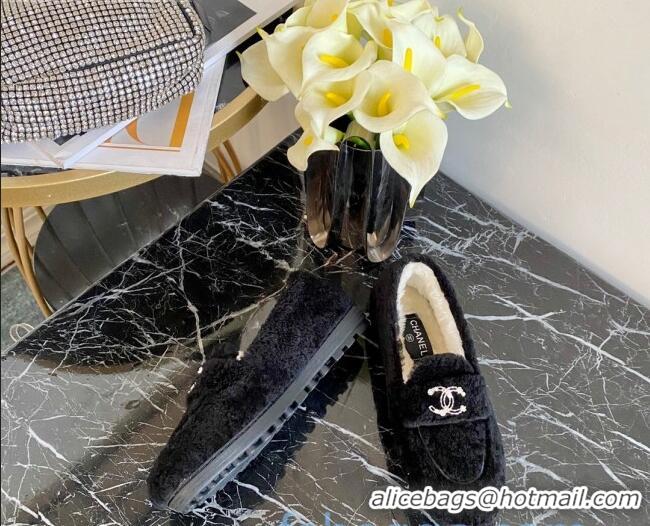 Super Quality Chanel Shearling Wool Flat Loafers 120204 Black