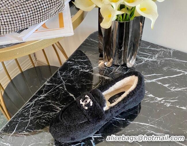 Super Quality Chanel Shearling Wool Flat Loafers 120204 Black