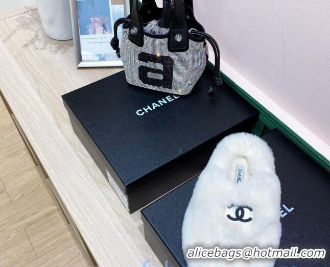 Most Popular Chanel Rabbit Fur Cross Flat Sandals 120208 White