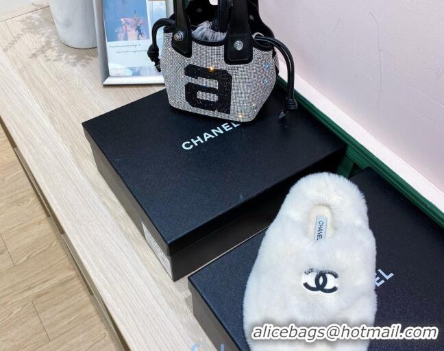 Most Popular Chanel Rabbit Fur Cross Flat Sandals 120208 White