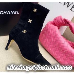 Good Product Chanel Suede CC Buckle Side Heel 6.5cm Short Boots 120216 Black