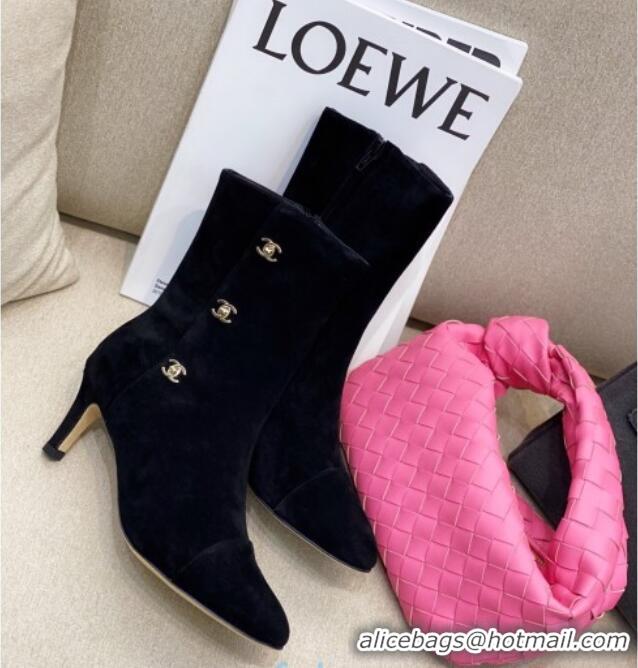 Good Product Chanel Suede CC Buckle Side Heel 6.5cm Short Boots 120216 Black