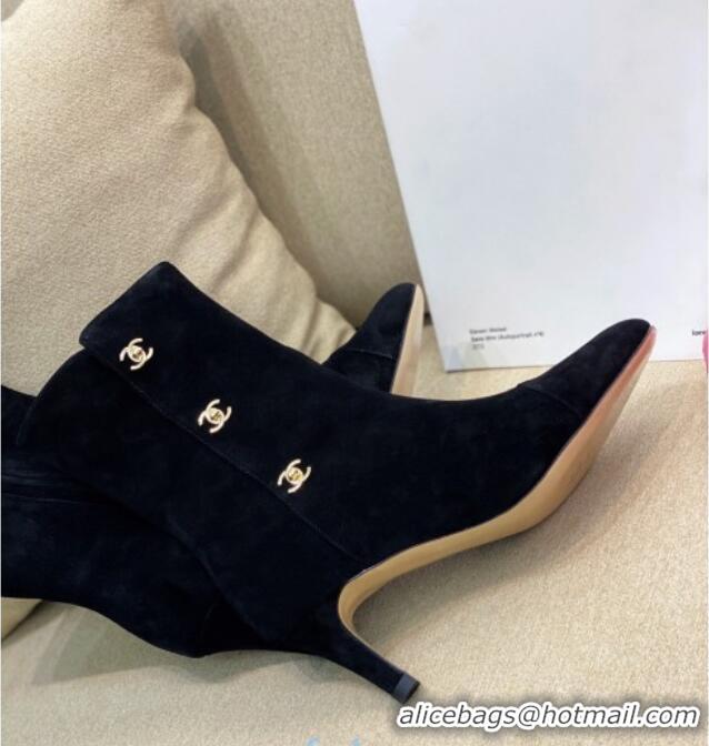 Good Product Chanel Suede CC Buckle Side Heel 6.5cm Short Boots 120216 Black