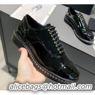 Perfect Chanel Patent Leather Lace-ups with Chain Charm G36446 Black