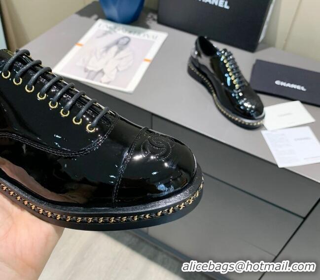 Perfect Chanel Patent Leather Lace-ups with Chain Charm G36446 Black