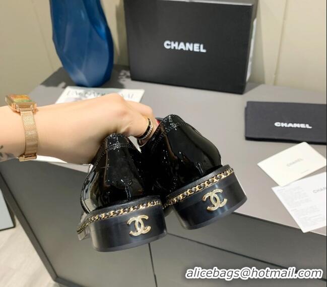 Perfect Chanel Patent Leather Lace-ups with Chain Charm G36446 Black