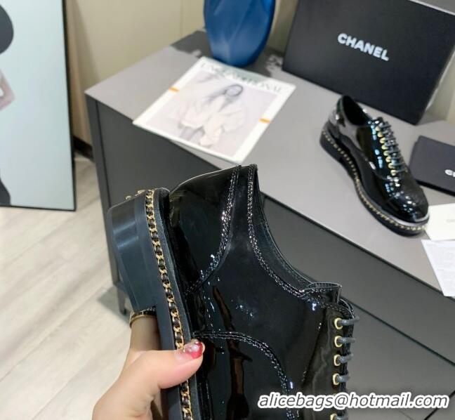 Perfect Chanel Patent Leather Lace-ups with Chain Charm G36446 Black