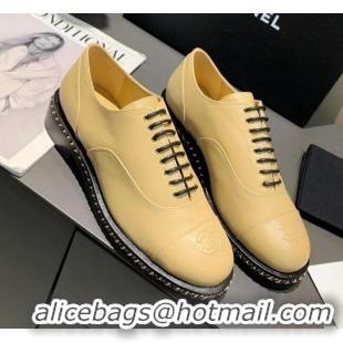 Grade Quality Chanel Calfskin Lace-ups with Chain Charm G36446 Beige