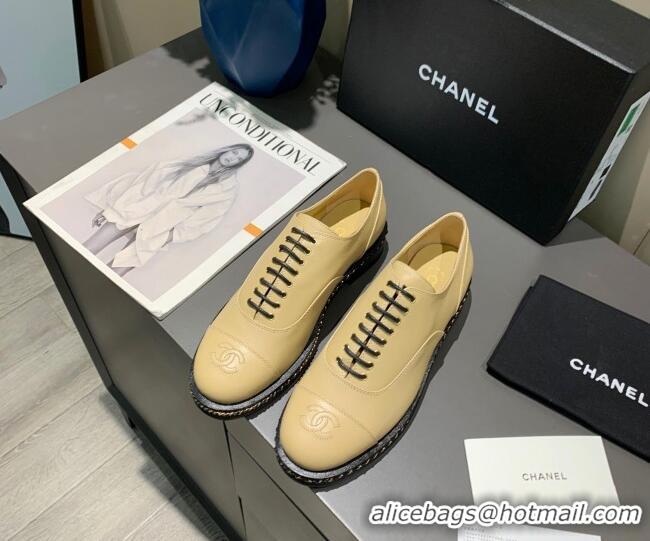 Grade Quality Chanel Calfskin Lace-ups with Chain Charm G36446 Beige