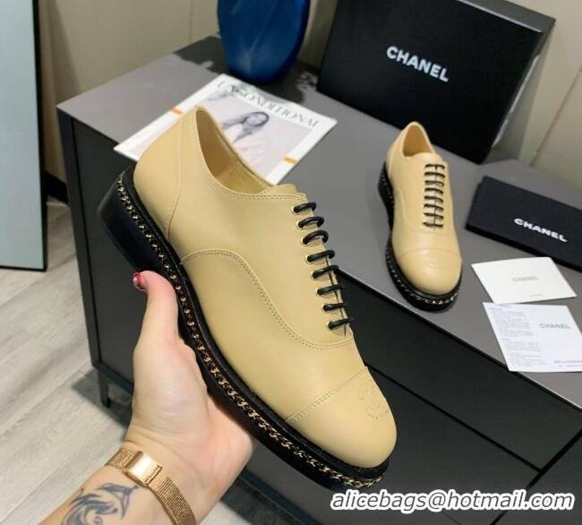 Grade Quality Chanel Calfskin Lace-ups with Chain Charm G36446 Beige