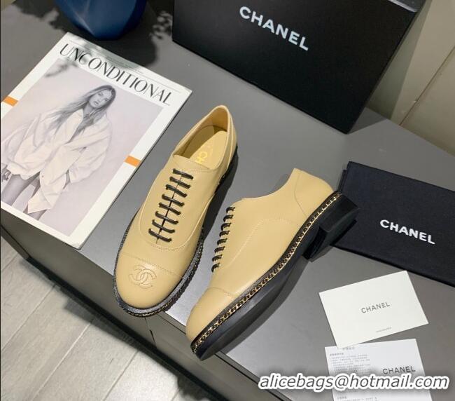 Grade Quality Chanel Calfskin Lace-ups with Chain Charm G36446 Beige