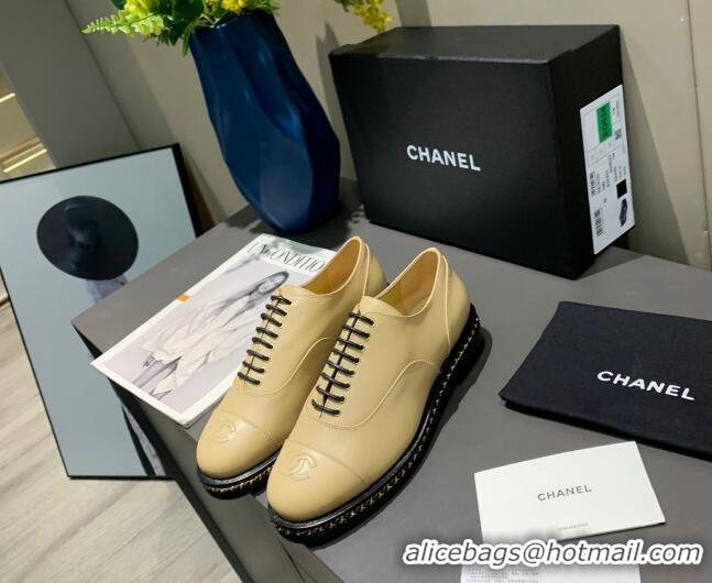 Grade Quality Chanel Calfskin Lace-ups with Chain Charm G36446 Beige