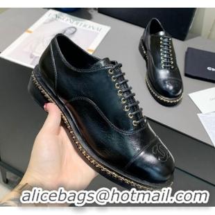 Best Product Chanel Calfskin Lace-ups with Chain Charm G36446 Black