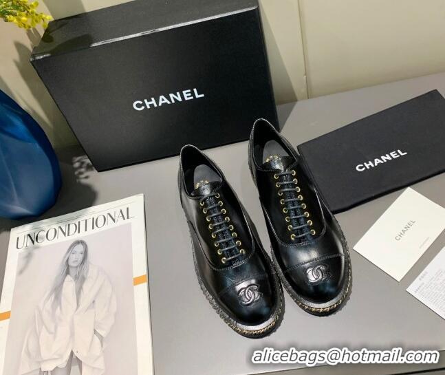 Best Product Chanel Calfskin Lace-ups with Chain Charm G36446 Black