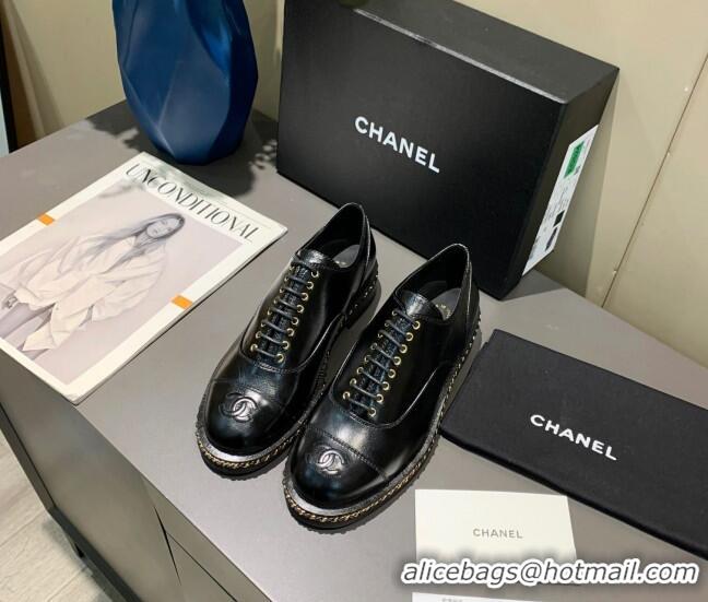 Best Product Chanel Calfskin Lace-ups with Chain Charm G36446 Black