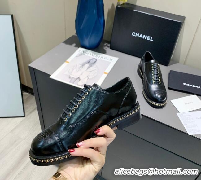 Best Product Chanel Calfskin Lace-ups with Chain Charm G36446 Black