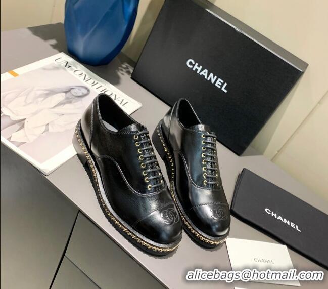 Best Product Chanel Calfskin Lace-ups with Chain Charm G36446 Black