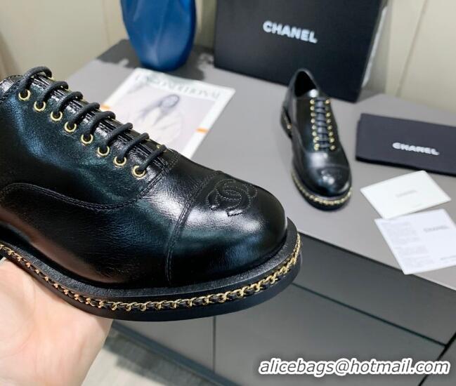 Best Product Chanel Calfskin Lace-ups with Chain Charm G36446 Black