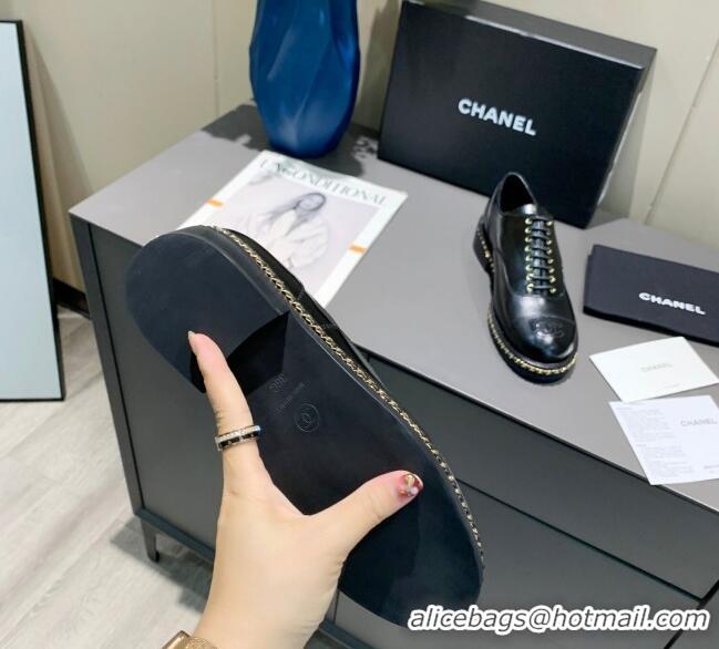 Best Product Chanel Calfskin Lace-ups with Chain Charm G36446 Black