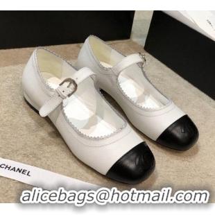 Good Quality Chanel Calfskin Mary Janes Flats G36482 White