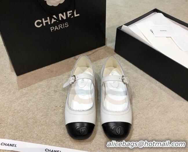 Good Quality Chanel Calfskin Mary Janes Flats G36482 White