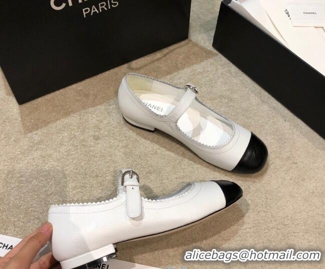 Good Quality Chanel Calfskin Mary Janes Flats G36482 White