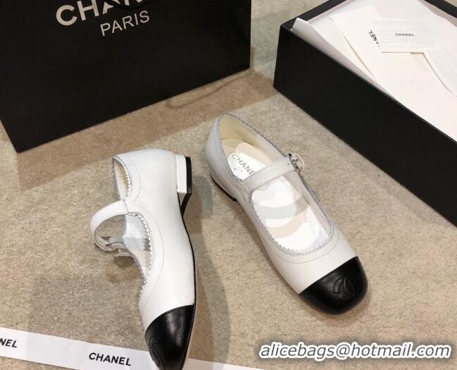 Good Quality Chanel Calfskin Mary Janes Flats G36482 White