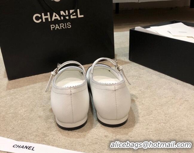 Good Quality Chanel Calfskin Mary Janes Flats G36482 White