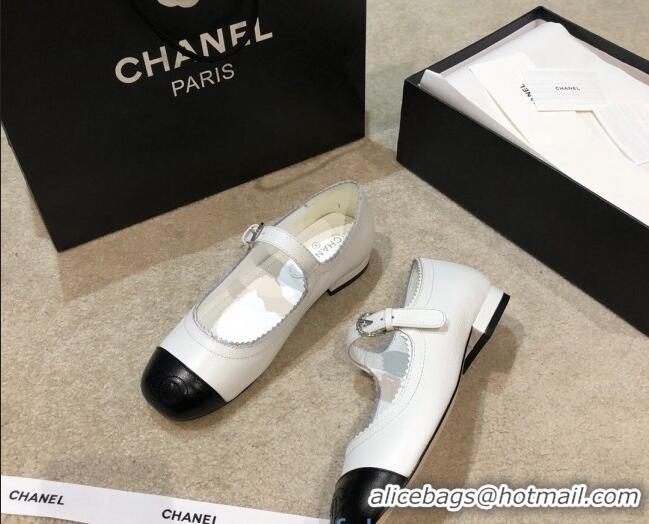 Good Quality Chanel Calfskin Mary Janes Flats G36482 White