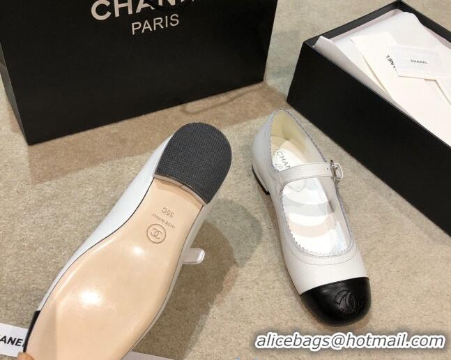 Good Quality Chanel Calfskin Mary Janes Flats G36482 White