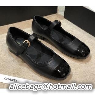 Discount Chanel Calfskin Mary Janes Flats G36482 Black