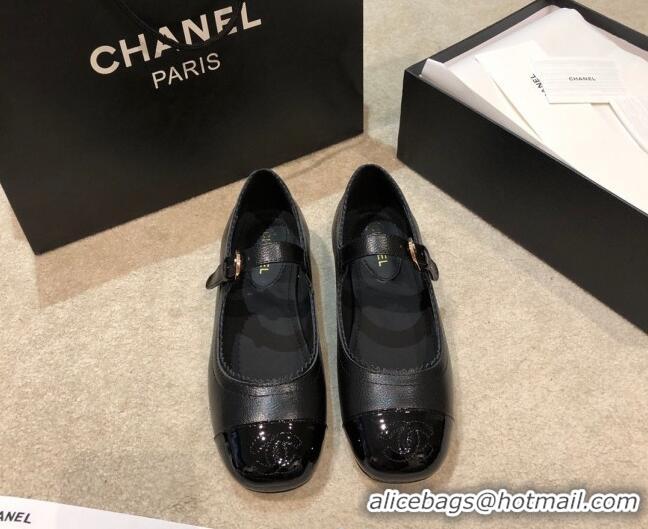 Discount Chanel Calfskin Mary Janes Flats G36482 Black