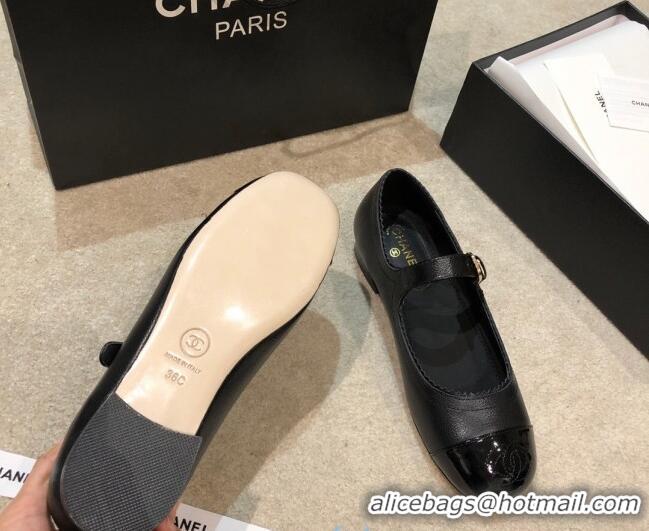 Discount Chanel Calfskin Mary Janes Flats G36482 Black