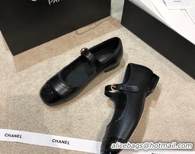 Discount Chanel Calfskin Mary Janes Flats G36482 Black