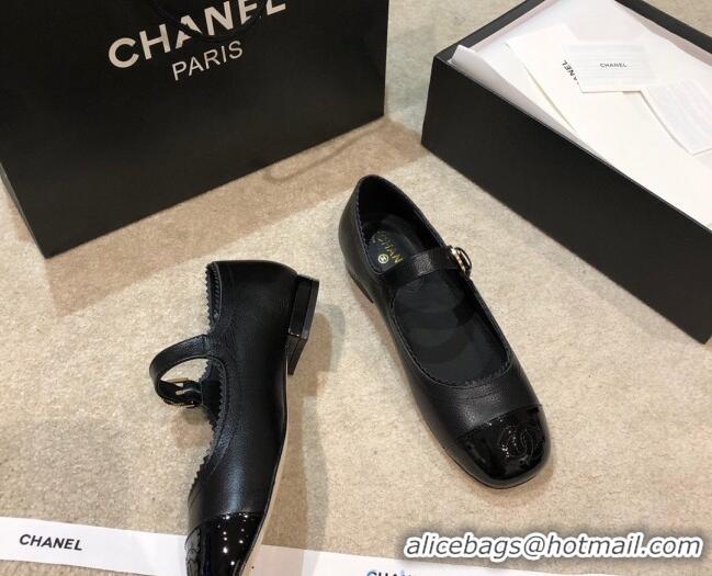 Discount Chanel Calfskin Mary Janes Flats G36482 Black