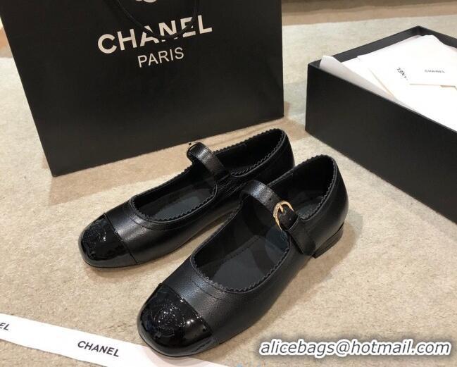 Discount Chanel Calfskin Mary Janes Flats G36482 Black