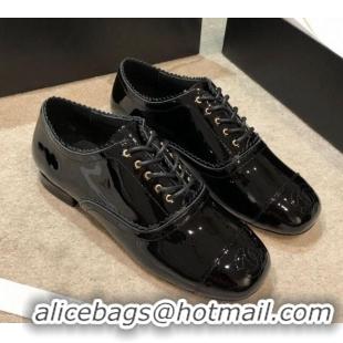 Best Luxury Chanel Patent Leather Lace-ups G36483 Black