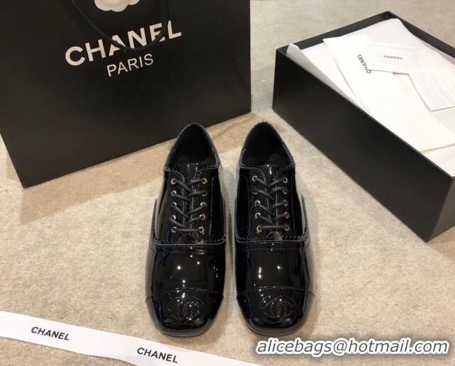 Best Luxury Chanel Patent Leather Lace-ups G36483 Black