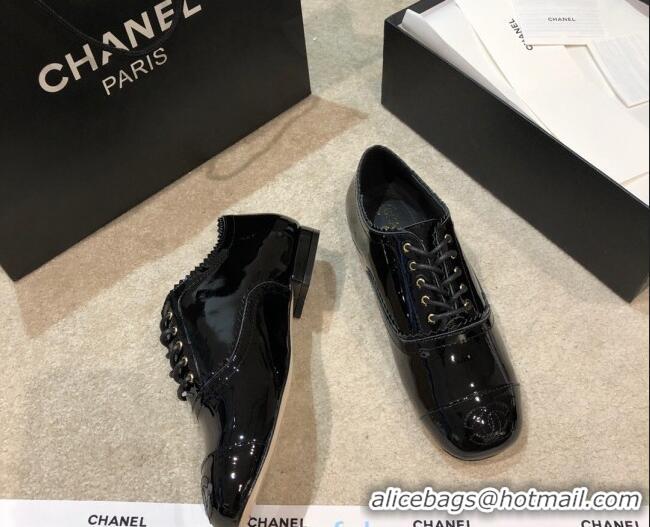 Best Luxury Chanel Patent Leather Lace-ups G36483 Black