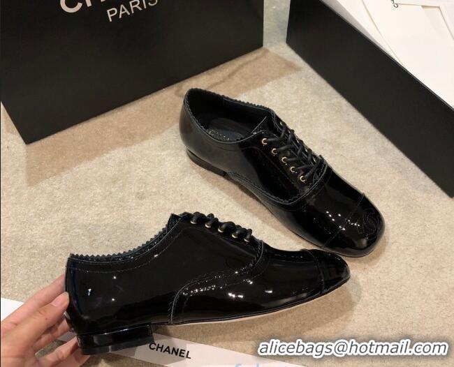 Best Luxury Chanel Patent Leather Lace-ups G36483 Black