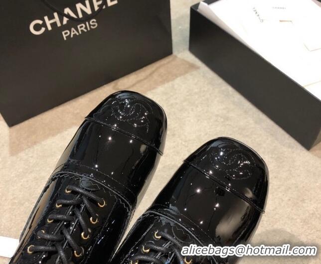 Best Luxury Chanel Patent Leather Lace-ups G36483 Black