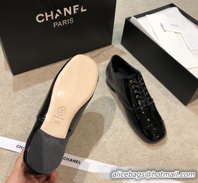 Best Luxury Chanel Patent Leather Lace-ups G36483 Black