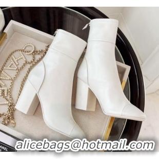 Cute Chanel Oily Leather High-Heel Short Boots 120253 White