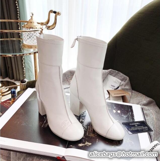 Cute Chanel Oily Leather High-Heel Short Boots 120253 White